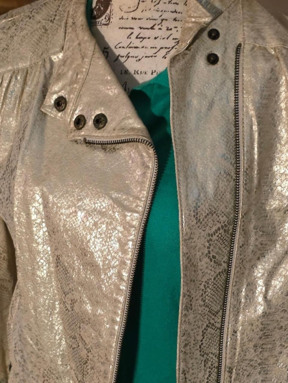Metallic Silver Snake-Print Women’s Jacket